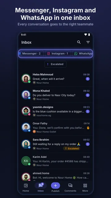 The unified inbox with a filter per channel